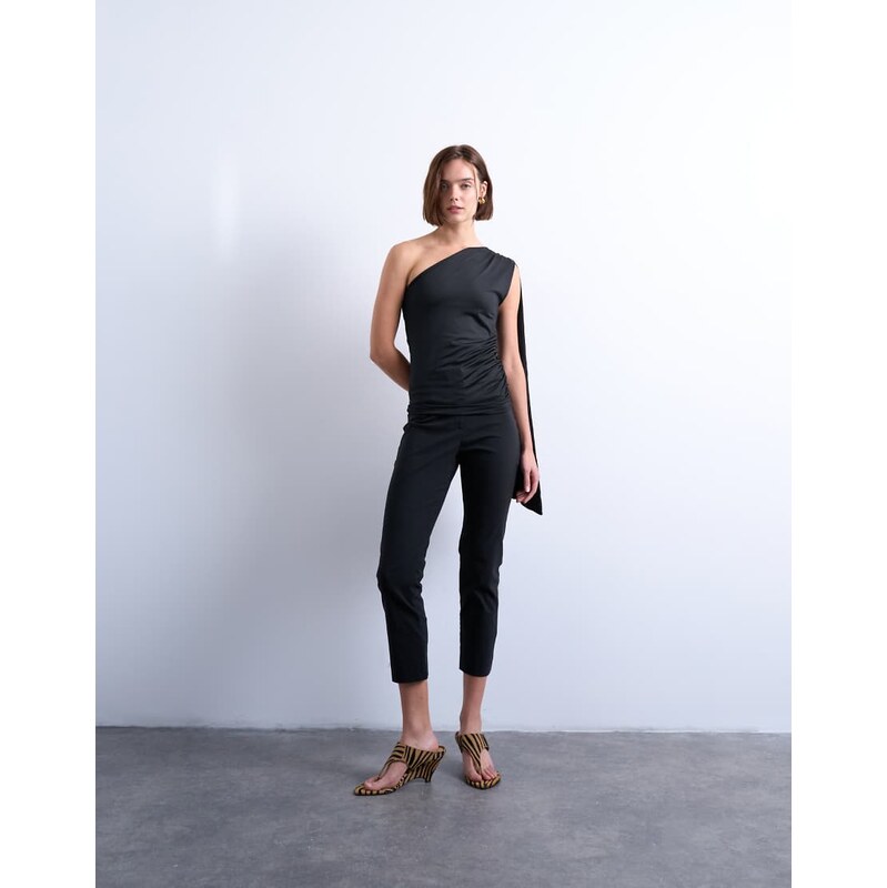 Topshop one shoulder cape detail top in black