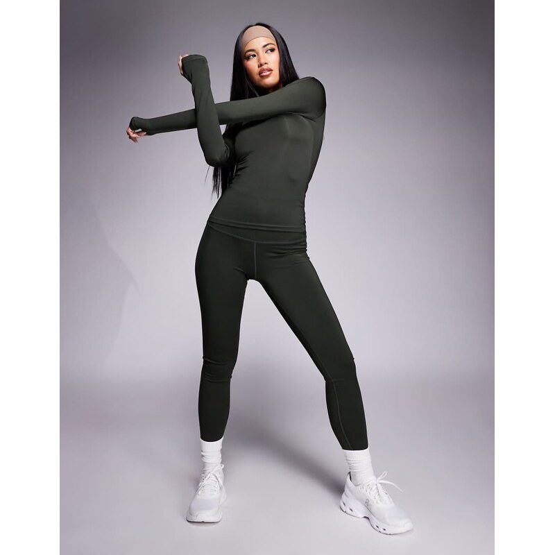 4505 Icon bum sculpt gym legging with inner pocket in dark khaki-Green 115723148
