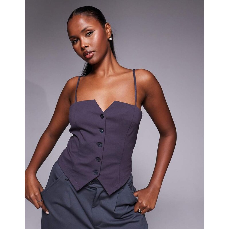 ASOS DESIGN button detail cami waistcoat in charcoal grey-Black 115528953