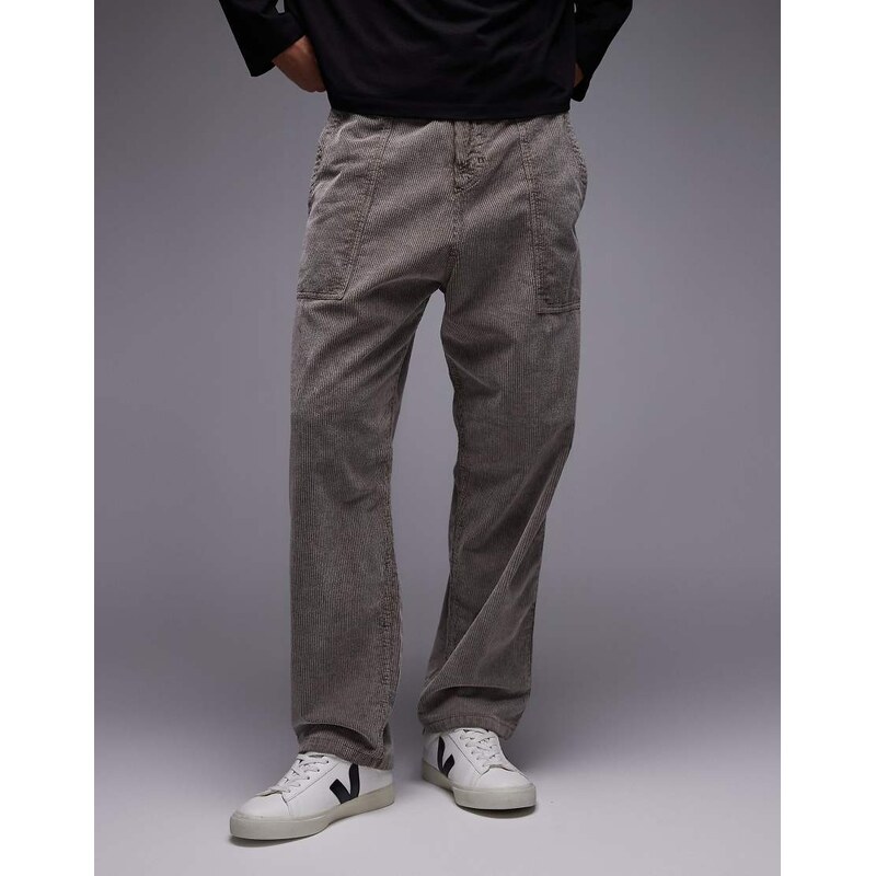 CAT WWR heavyweight cord buckle loose fit trousers in acid wash