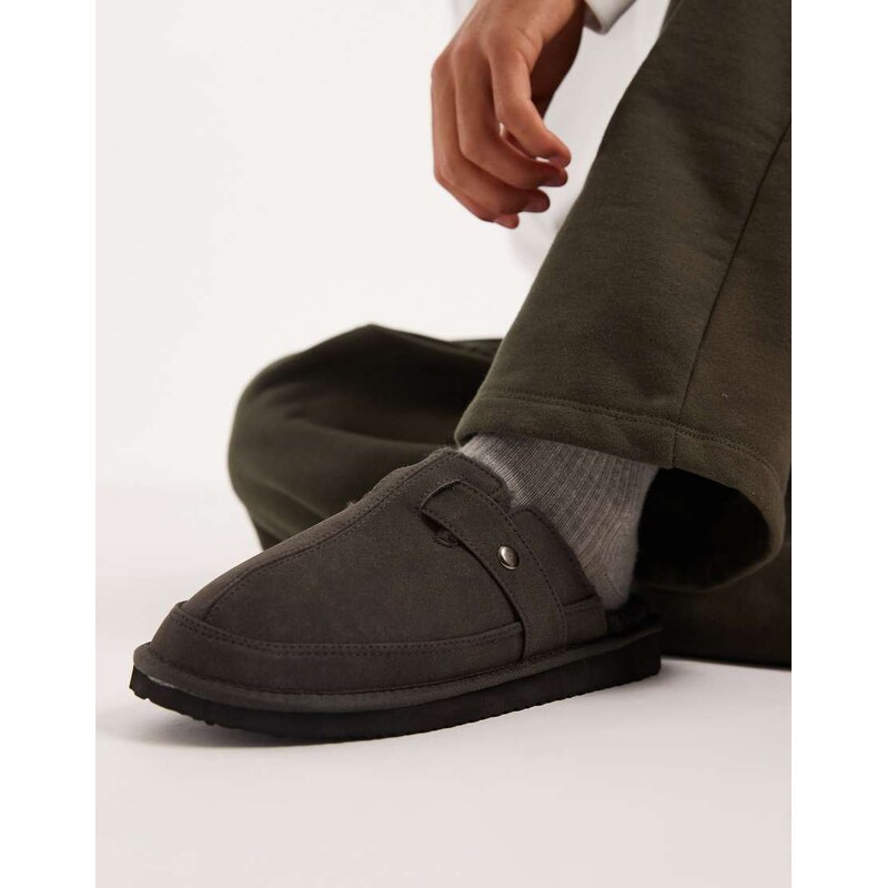 ASOS DESIGN mule slippers in black with strap