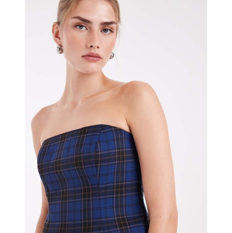 ASOS DESIGN tailored bandeau top co-ord in blue check