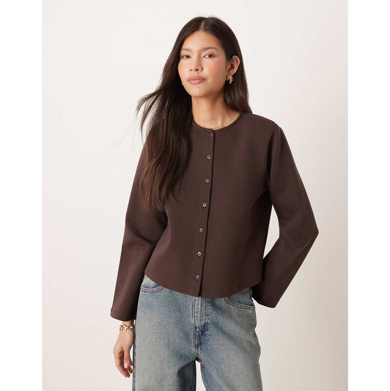 ASOS DESIGN shoulder pad button through interlock boxy top in