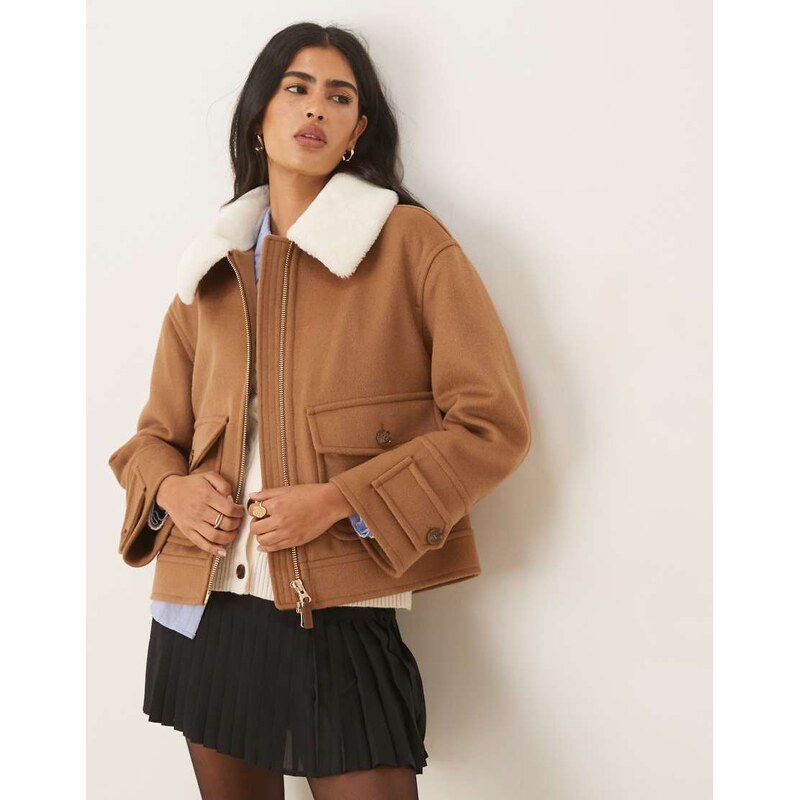 GANT wool blend flight jacket with borg collar in brown