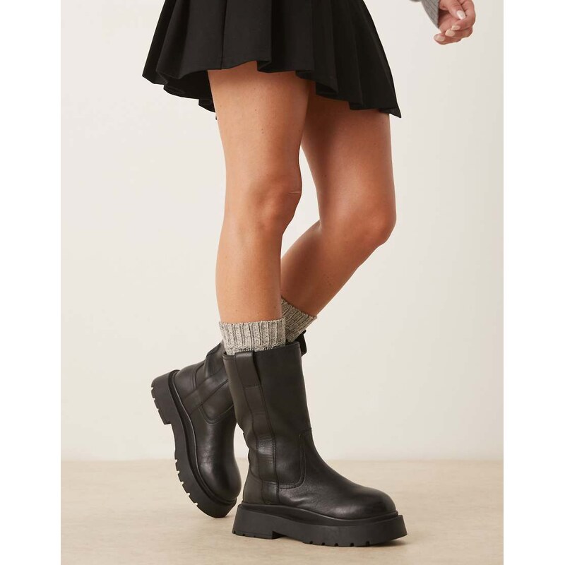 ASOS DESIGN Coast chunky pull on boots in black leather