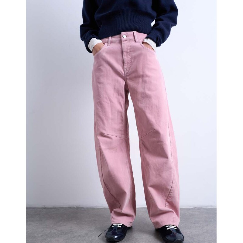 Topshop co ord velvet barrel leg seam detail trouser in pink