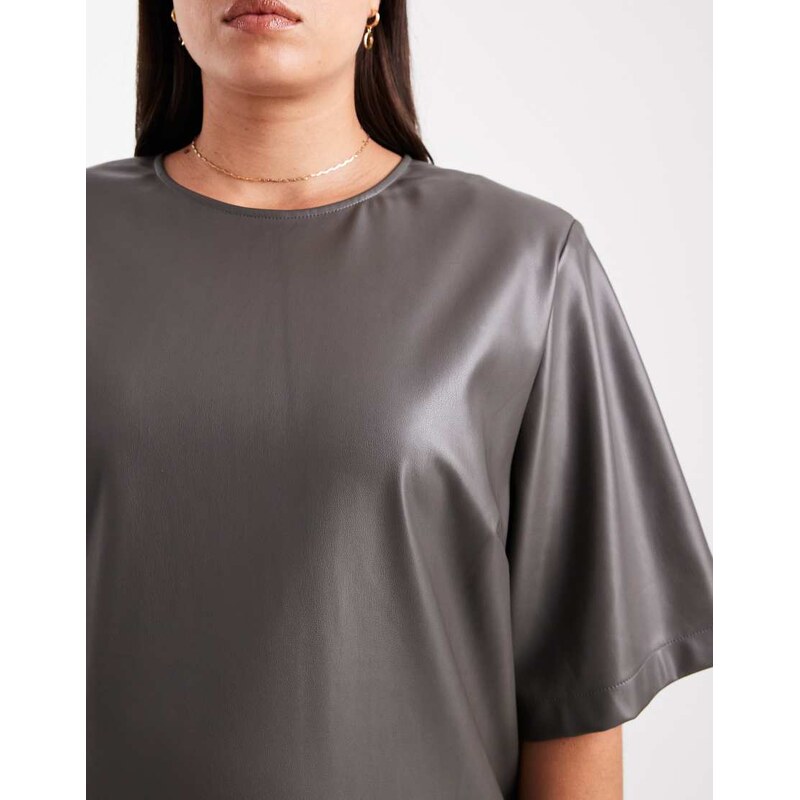ASOS DESIGN Curve faux leather oversized top co-ord in grey