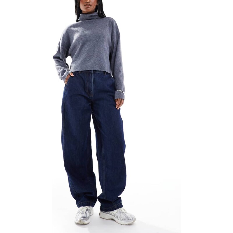 Miss Selfridge barrel leg jean with seam detail-Blue