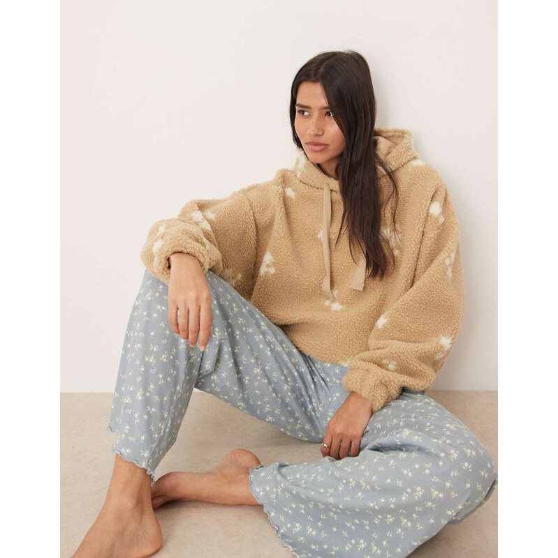 ASOS DESIGN lounge borg oversized hoodie in ditsy print-Neutral
