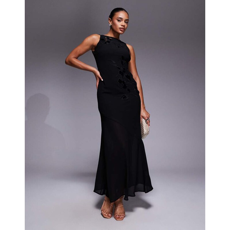 Rare London floral embroidery cutout detail high neck maxi dress in 109369513