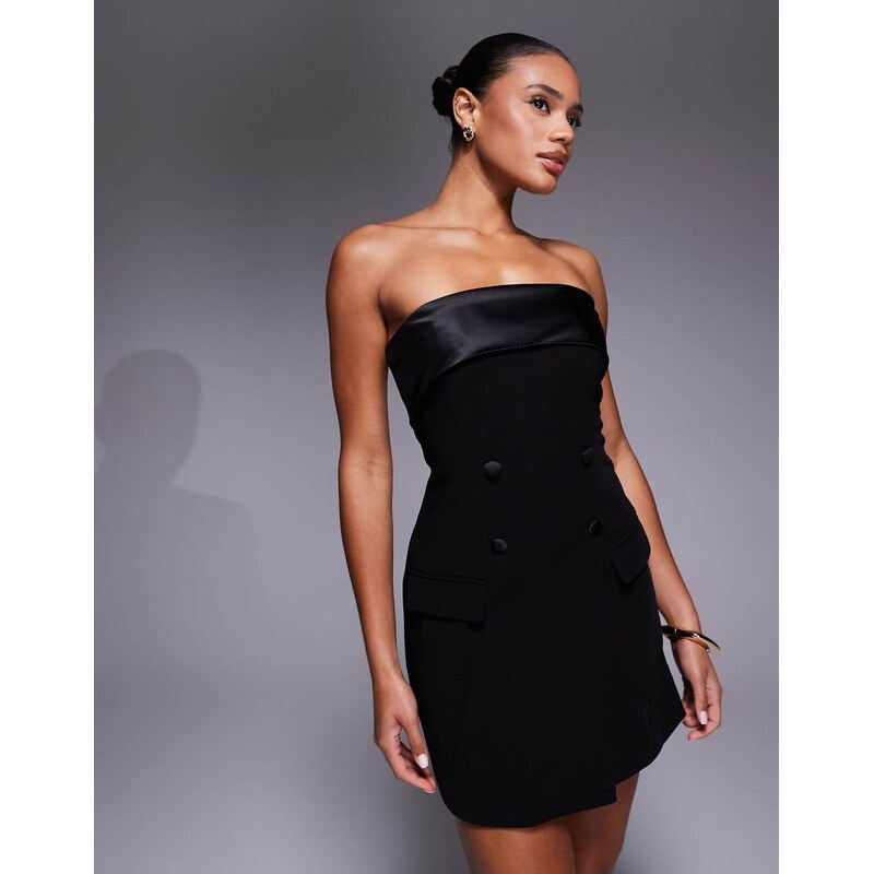 Rare London tailored satin contrast button through wrap detail