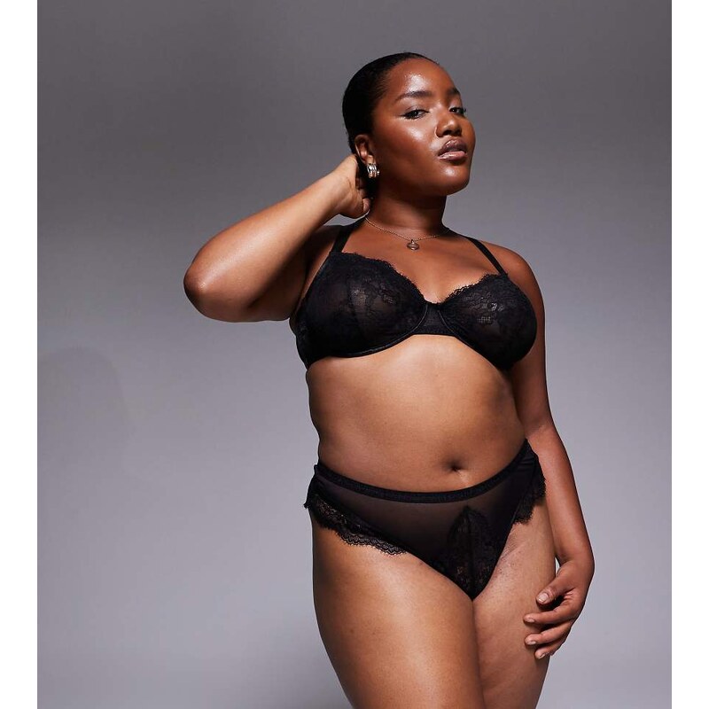 ASOS Curve ASOS DESIGN Curve Aurora lace thong in black 115514223