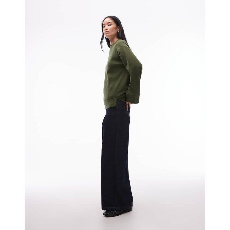 ASOS DESIGN Supersoft split hem sweatshirt in green - KHAKI