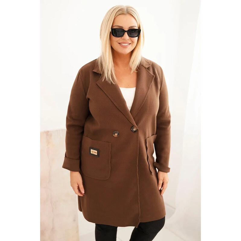 K-Fashion Dámský elegantní kabát Plus Size s límcem a velkými