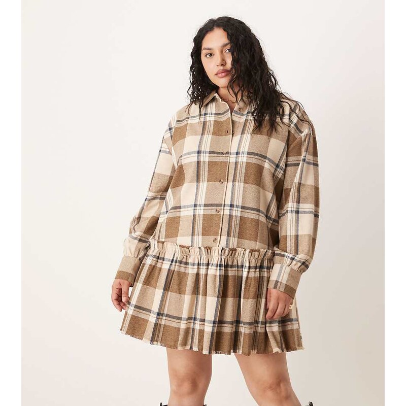 ASOS Curve ASOS DESIGN Curve mini shirt dress with dropped waist in 109470192
