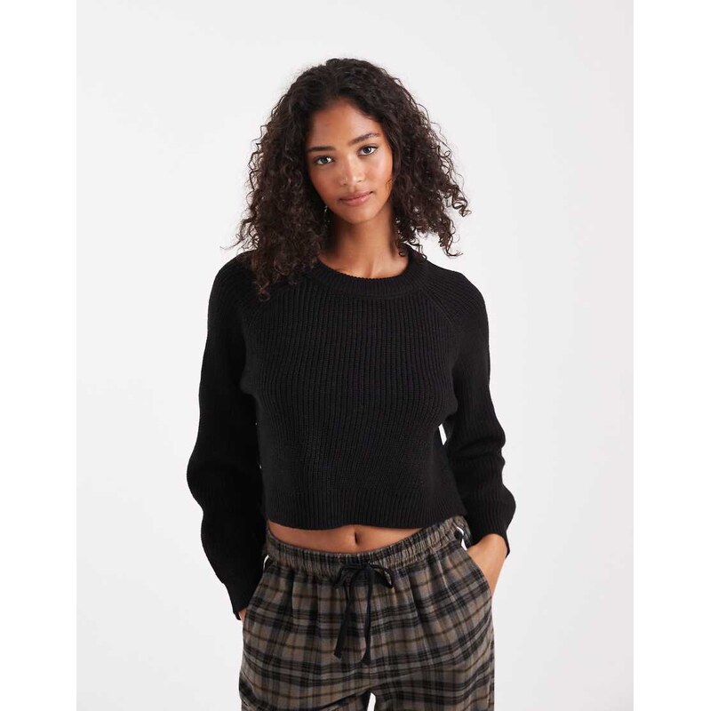 Brave Soul cropped knitted crew neck jumper in black