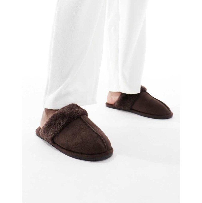 SEQWL faux fur mule slippers in brown 109376525