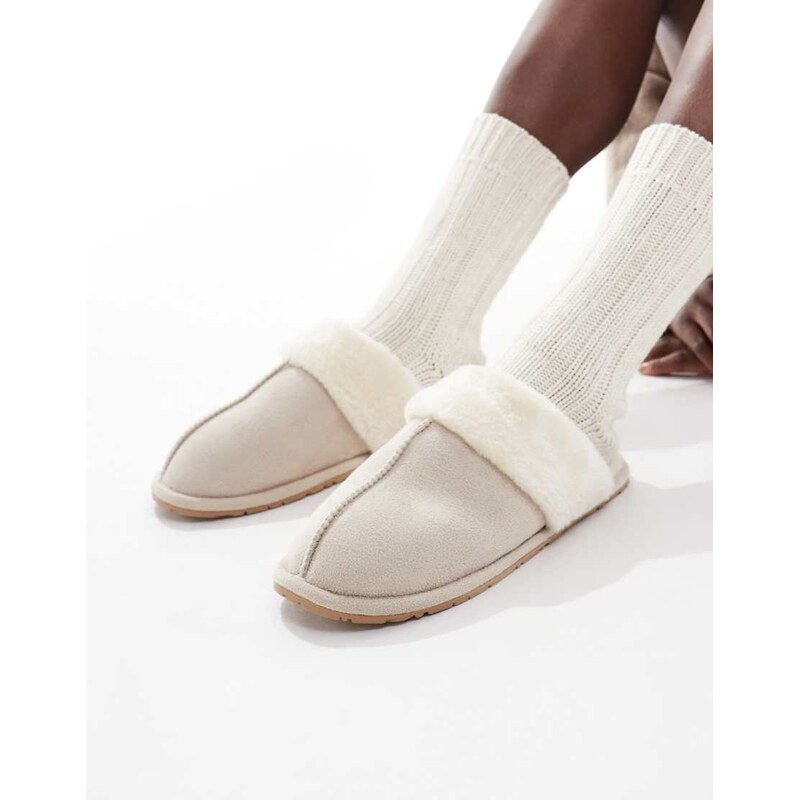 SEQWL faux fur mule slippers in beige-Neutral 115513403