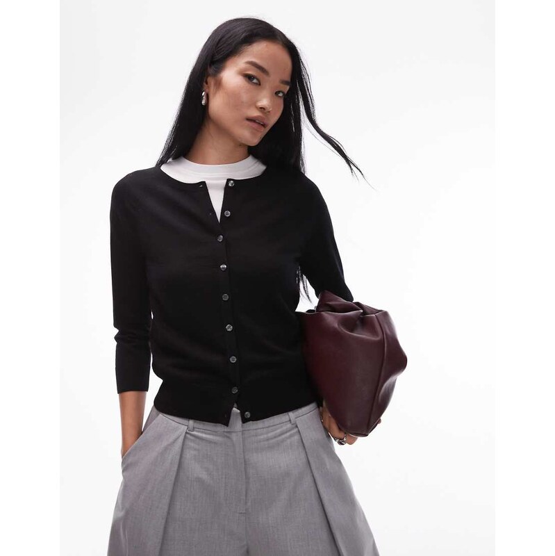 ARKET merino wool knitted cardigan in black 109378685