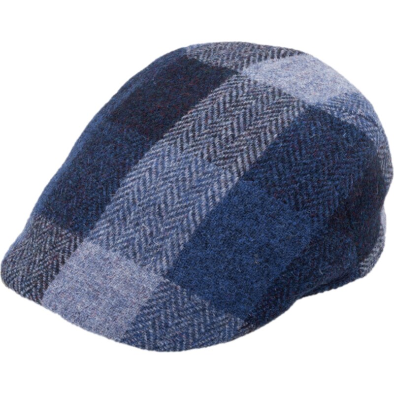 Pánská kostkovaná modrá vlněná bekovka - Fiebig - Harris Tweed