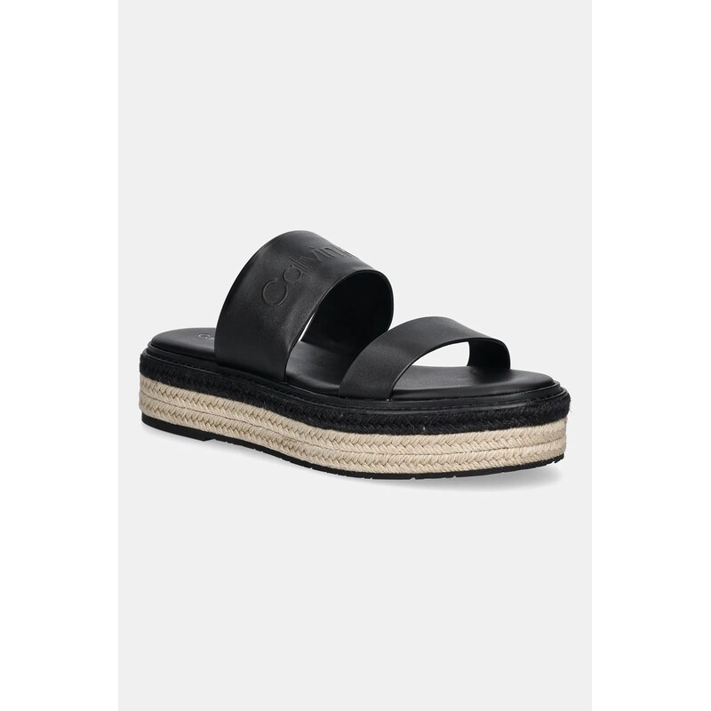 Calvin Klein Kožené pantofle Calvin Klein FLATFORM WEDGE SLIDE -