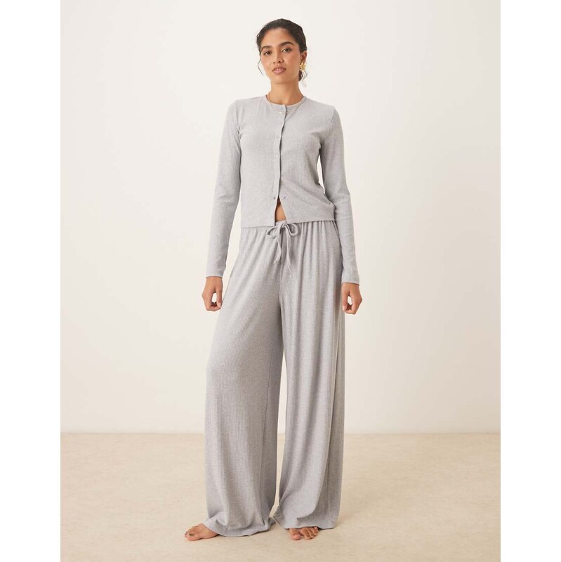 ASOS DESIGN lounge mix & match rib wide leg trouser in grey