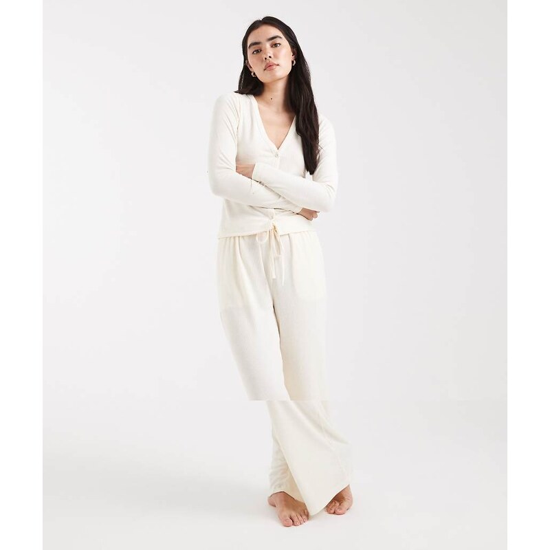Brave Soul super soft button down pyjamas in cream-White 109620384