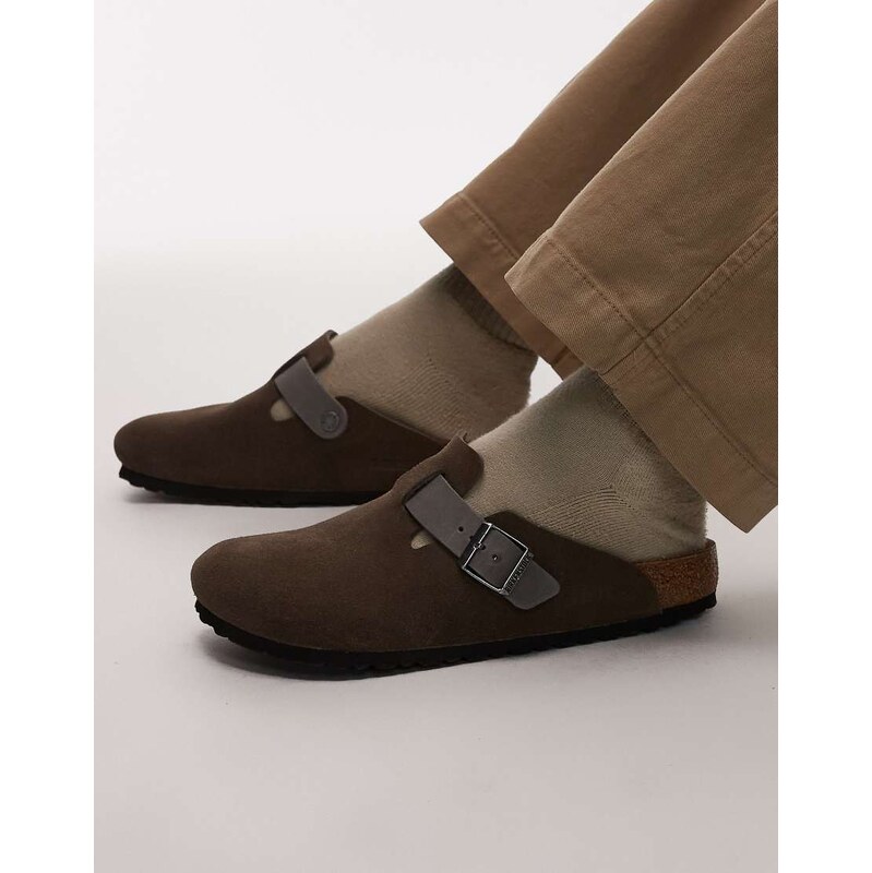 Birkenstock Boston suede clog with contrast strap in concrete