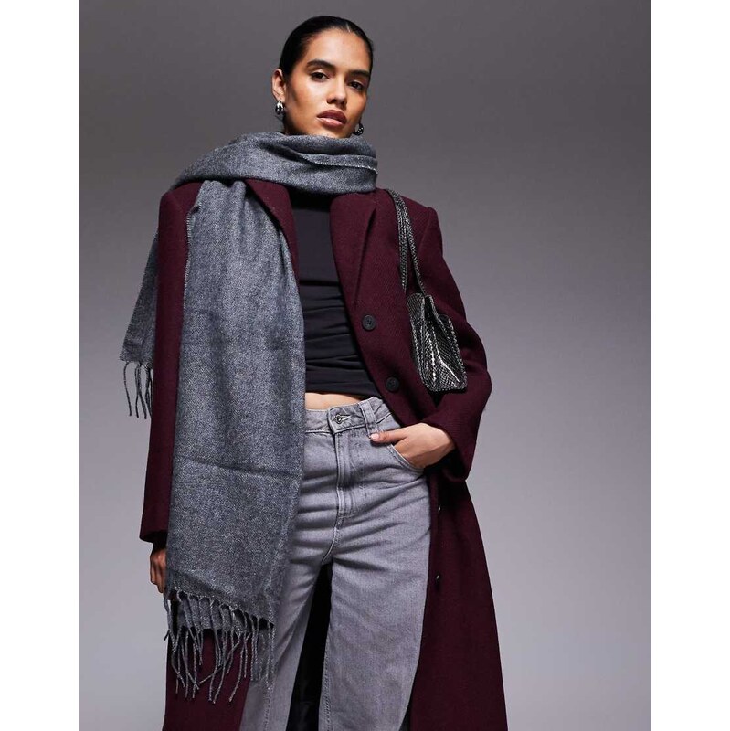 ASOS DESIGN woven supersoft scarf with tassels in charcoal-Grey