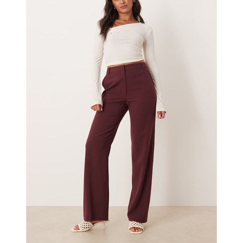ASOS DESIGN tailored slim straight leg trousers in mulberry 109378554