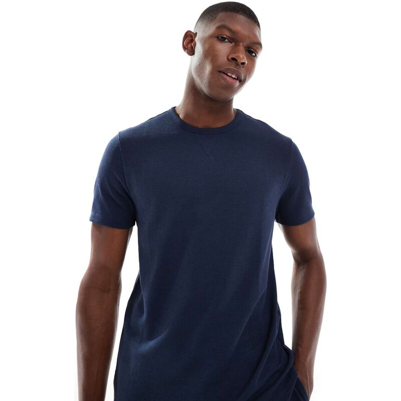New Look waffle pyjama t-shirt co-ord in navy