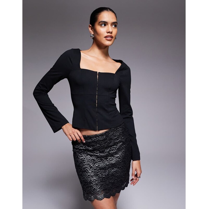 ASOS DESIGN square neck long sleeve corset top in black