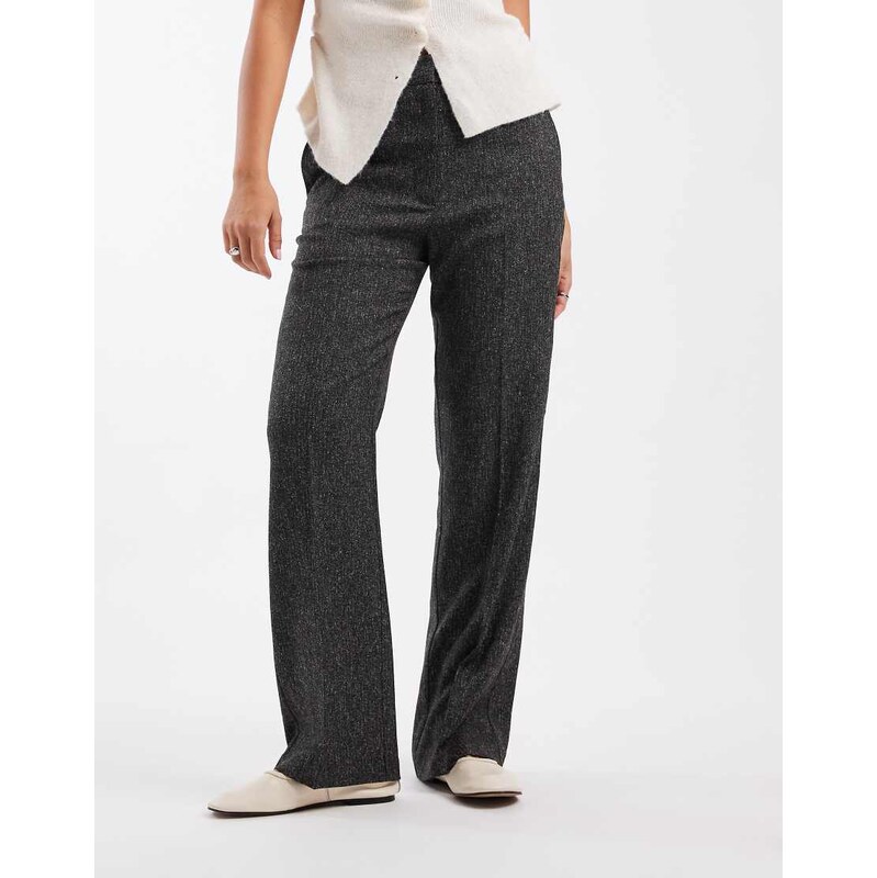 ASOS DESIGN tailored slim straight leg trousers in mono salt & pepper 109378654