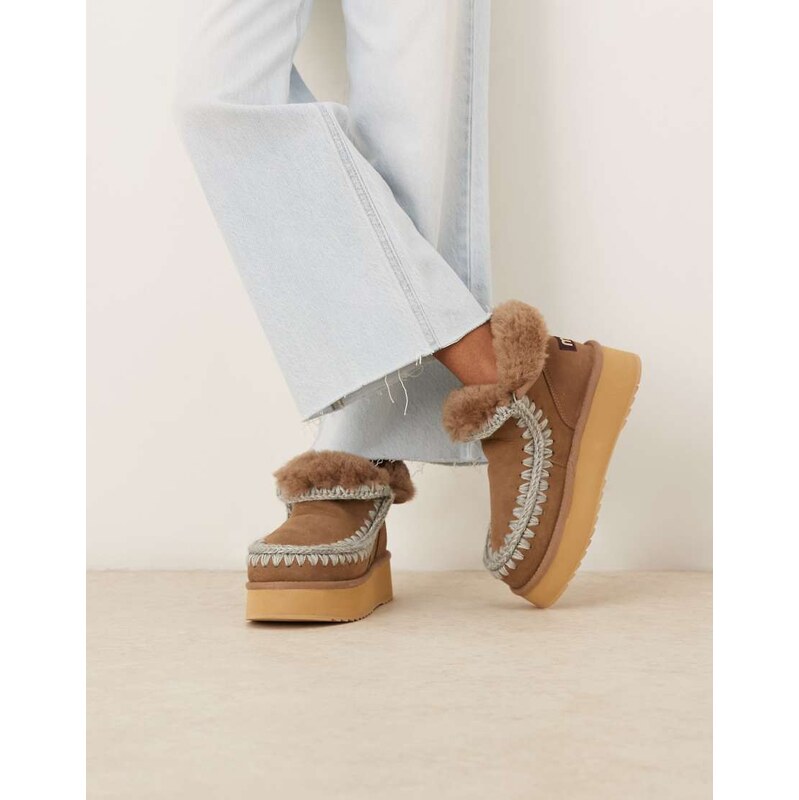 Mou mini platform suede boots in brown and blue-Neutral 109378669