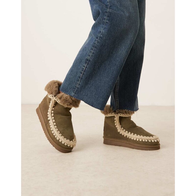 Mou 18 shearling suede boots in olive green 109378663