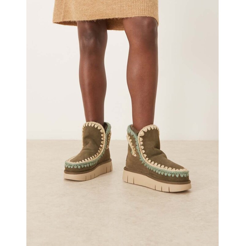 Mou bounce 18 suede boots in overstitched green 109378664