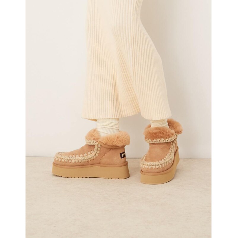 Mou mini platform suede boots in savanna sand-Neutral 109378667