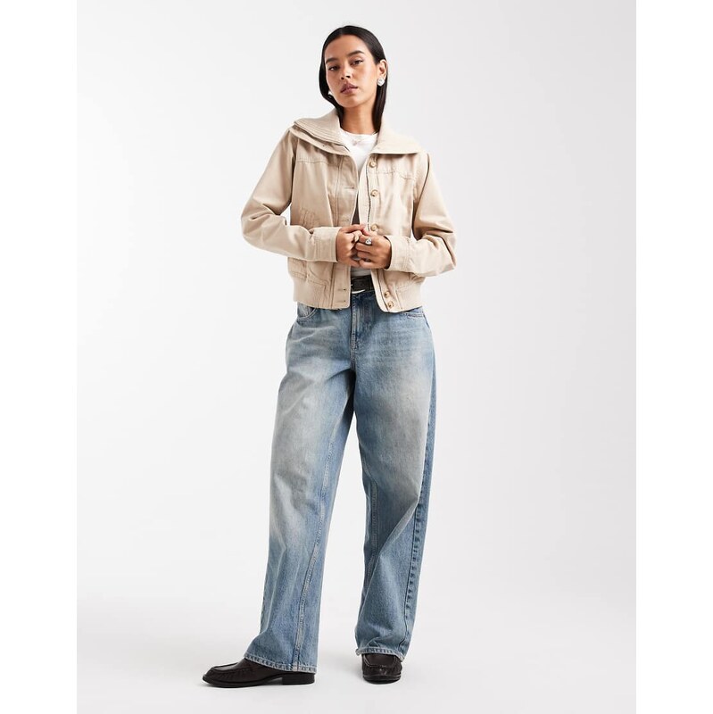 Hollister y2k vintage bomber jacket in cream-Brown