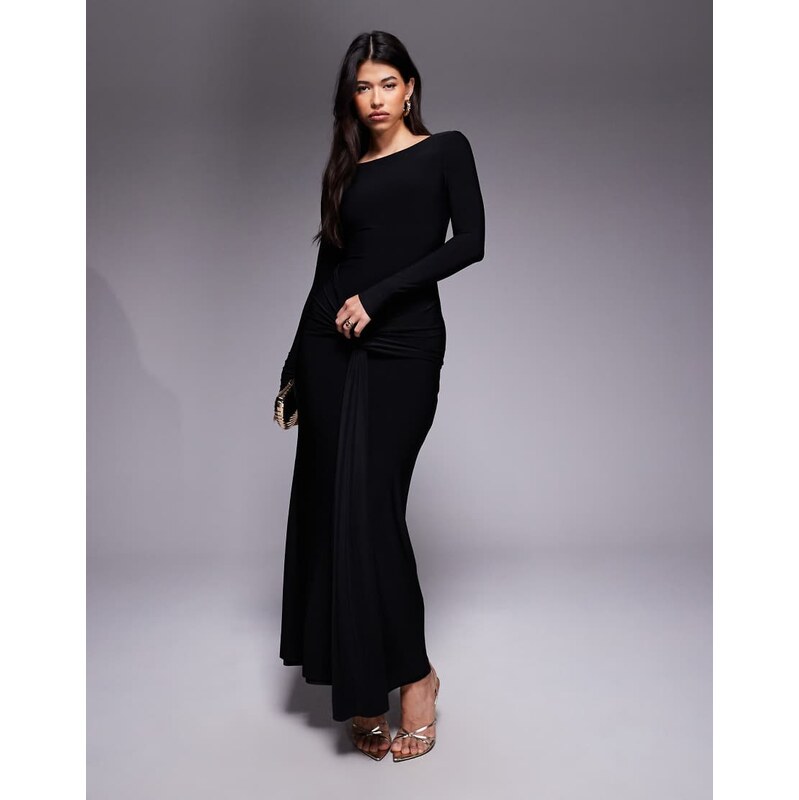 Forever New long sleeve drape maxi dress in black 114540814