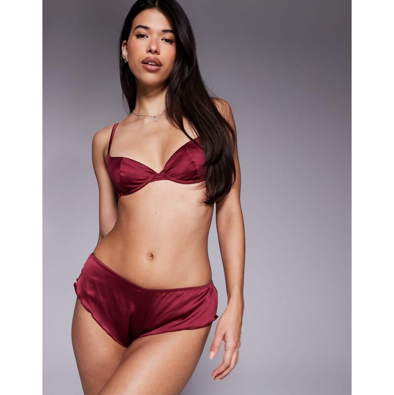 ASOS DESIGN Brooke clean satin & mesh underwire bra in burgundy