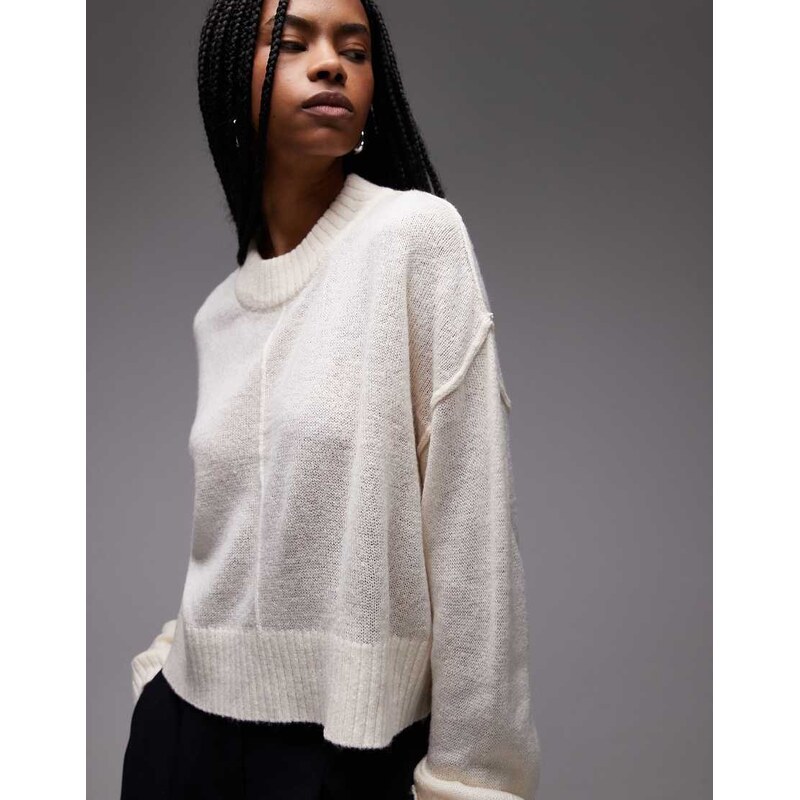 COLLUSION knitted crew neck in cream-Neutral