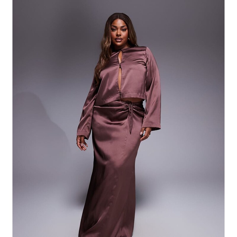 ASOS Curve ASOS DESIGN Curve ruched detail satin co-ord maxi skirt in 115602797