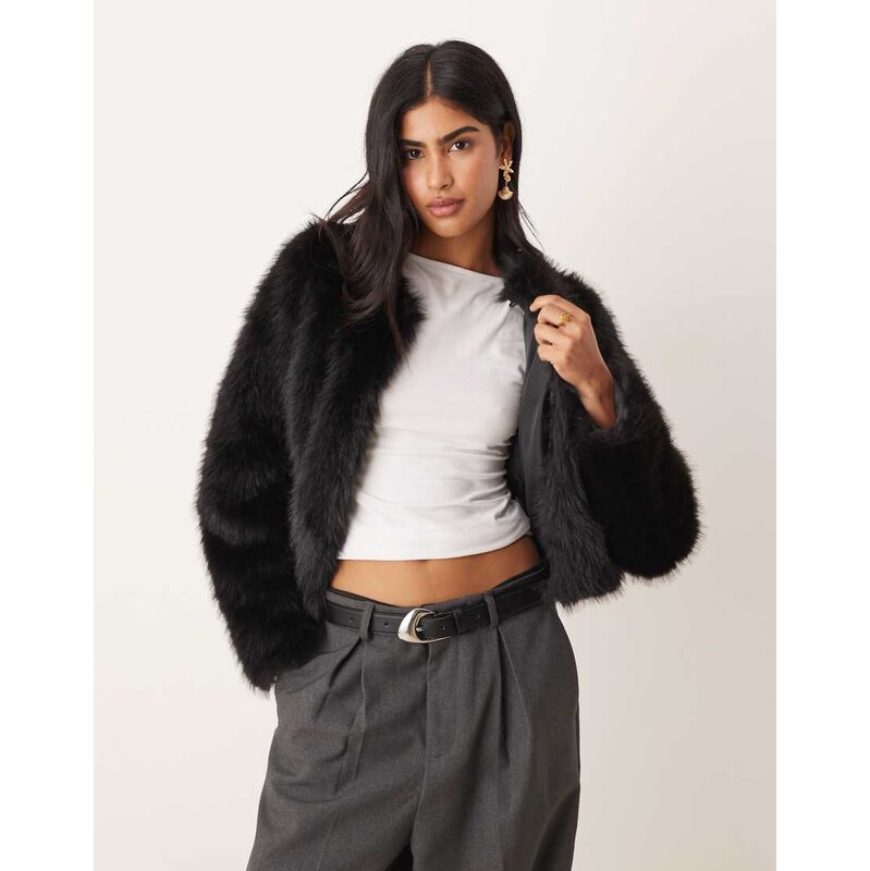 Threadbare faux fur collarless jacket in black 115513961