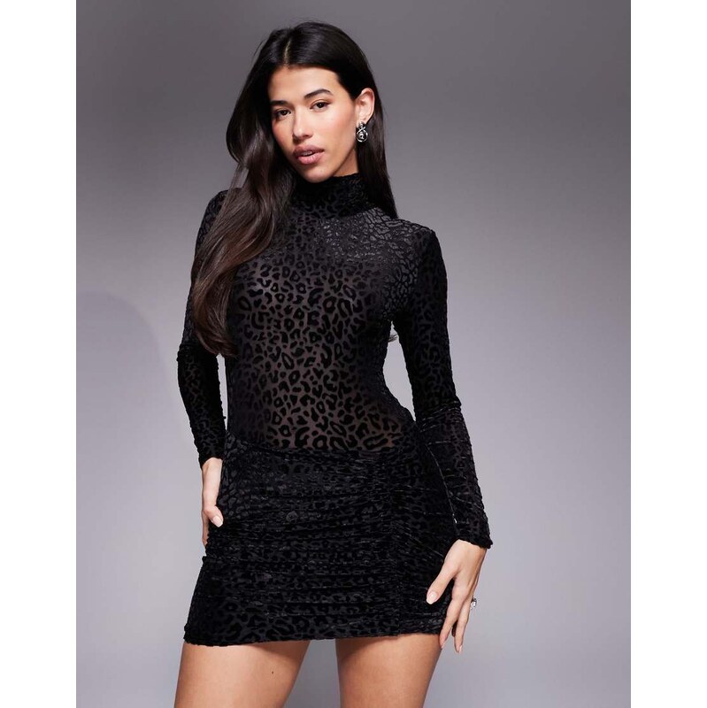 Ruched & Ready Your Look high neck ruched skirt sculpting mini dress 109457722