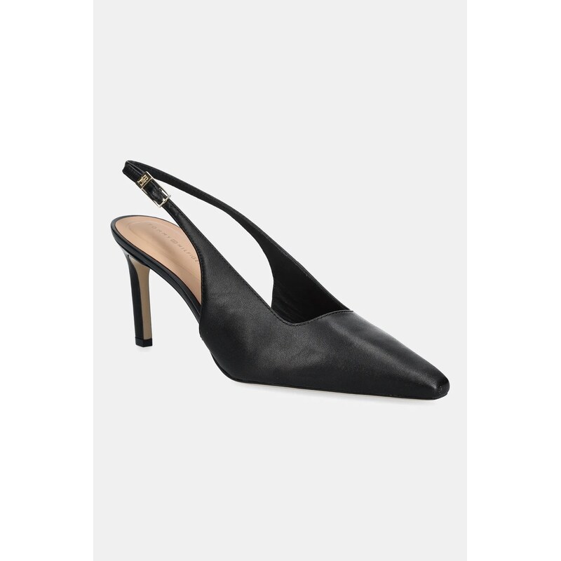 Kožené lodičky Tommy Hilfiger SQUARED TOE HIGH HEEL SLINGBACK