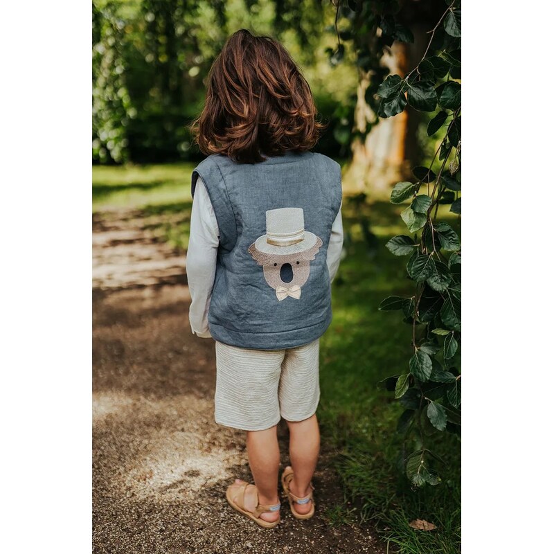 Donsje Dětská lněná vesta Donsje Larsel Linen Gilet Groom