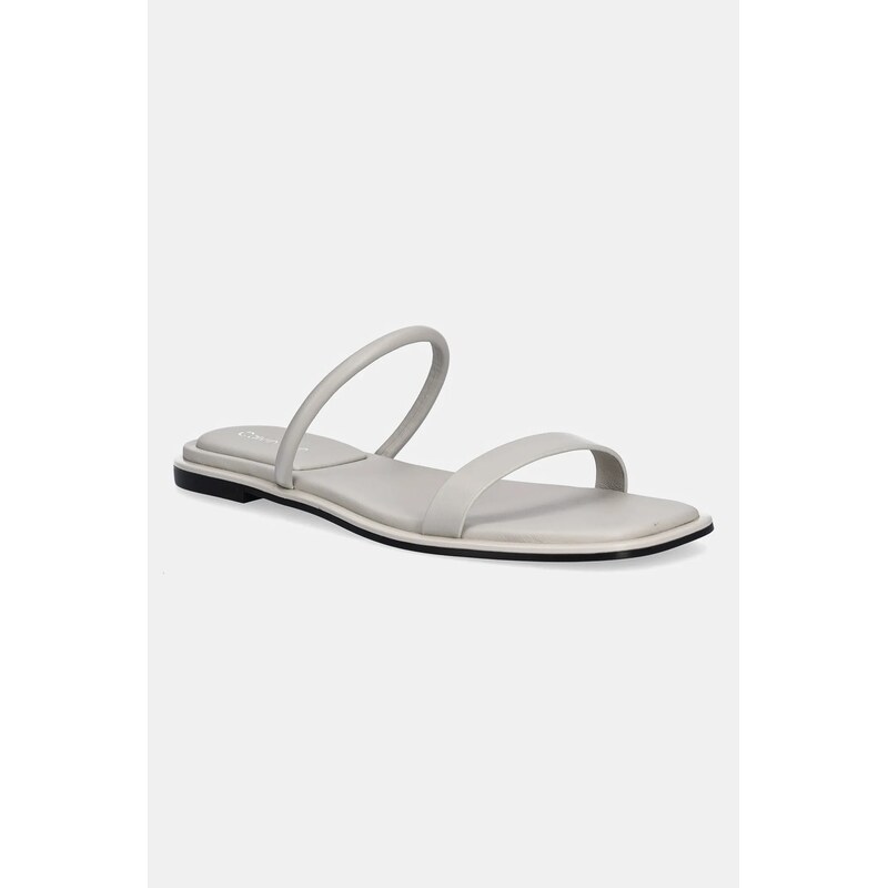 Kožené pantofle Calvin Klein FLAT SANDAL SQUARED 2-BAR LTH 106221603