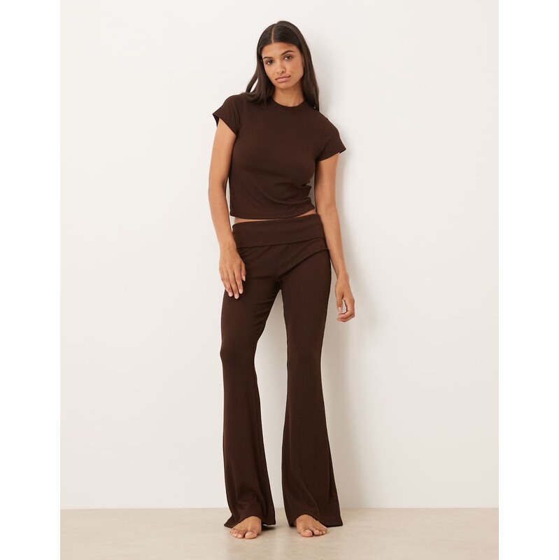 ASOS DESIGN mix & match rib fold over trouser in chocolate brown 110466361