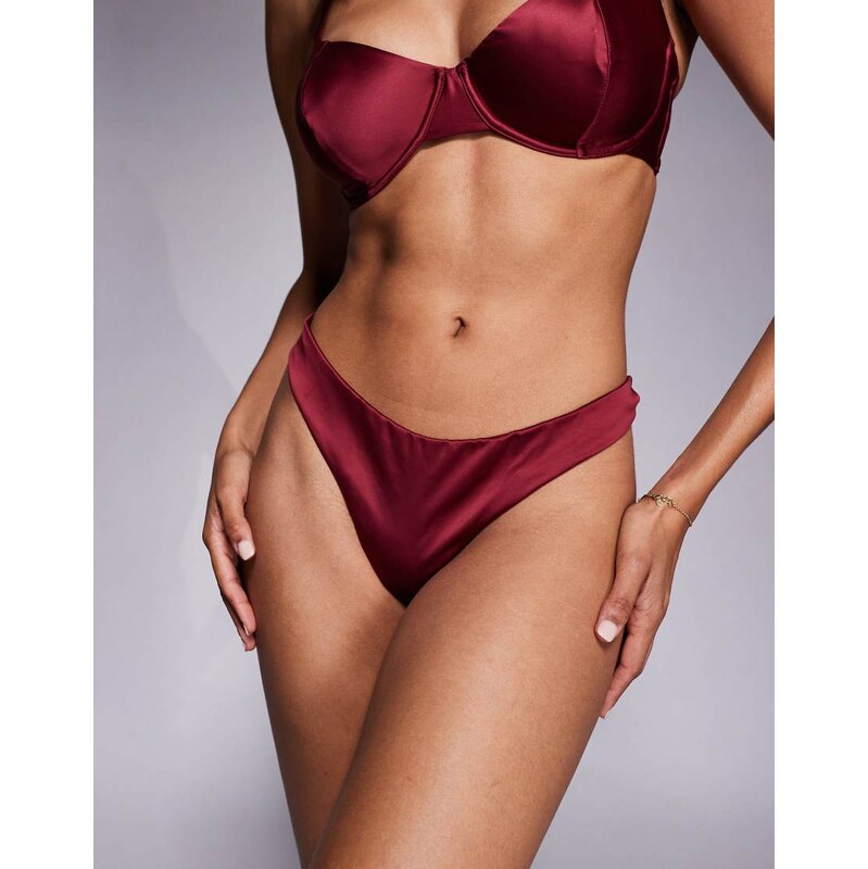 ASOS DESIGN Brooke clean satin and mesh high leg thong in