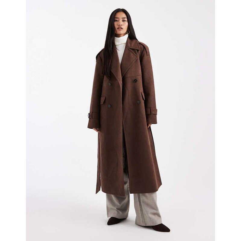 4th & Reckless faux suede double breasted belted midi trench coat in 109576127